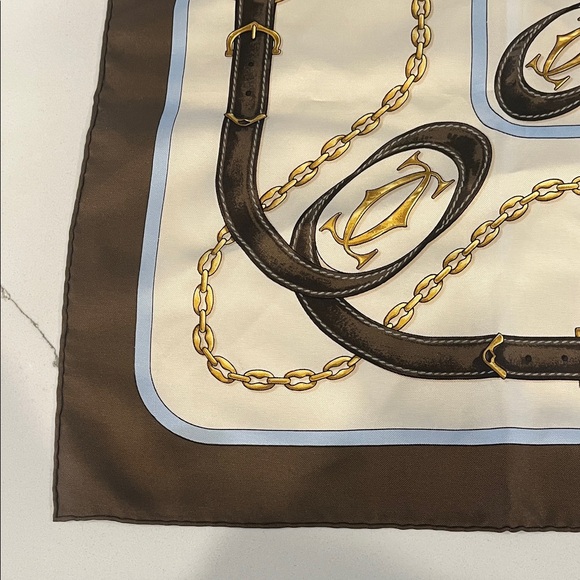 Cartier Brown and Cream Silk Scarf - Picture 4 of 8